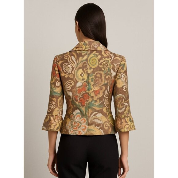 Lafayette 148 Floral Brocade Peplum Jacket Ruffle Sleeve Size 2 Fits Oversized - Picture 2 of 13